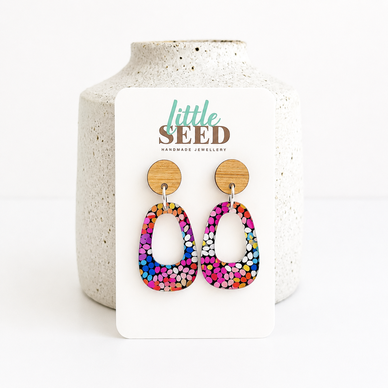 Multi Dot Acrylic Small Arch Earrings