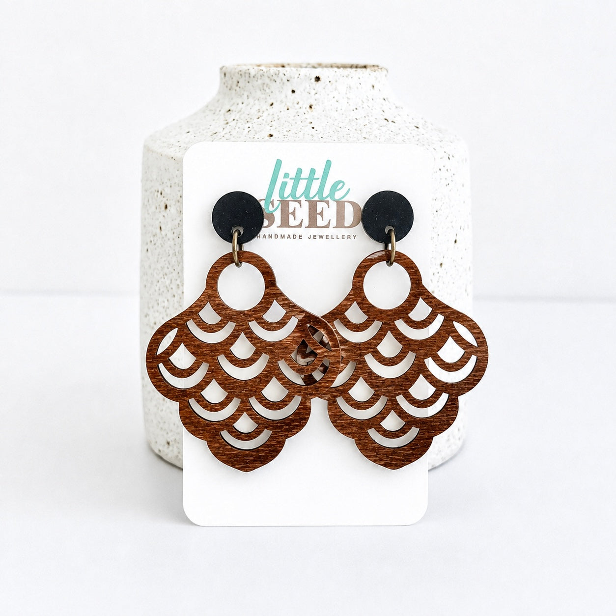 Wooden Fan Statement Earrings