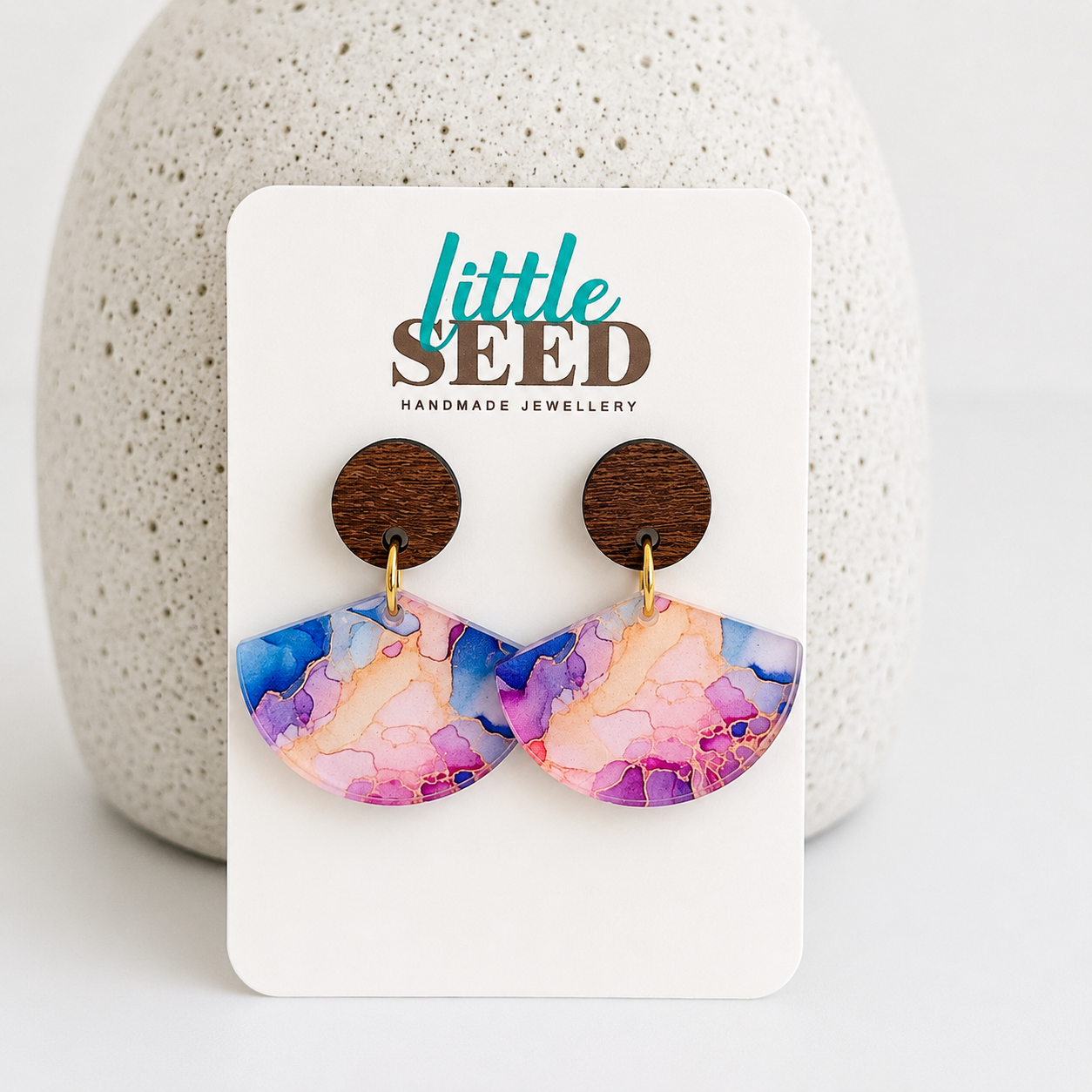 Pink Ink Acrylic Fan Earrings
