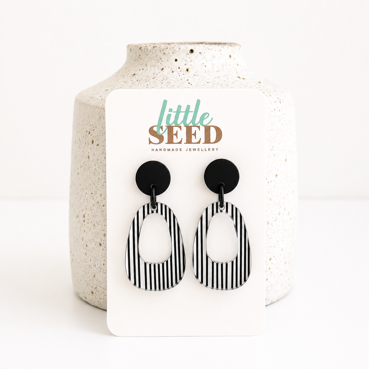 Black & White Stripe Acrylic Small Arch Earrings