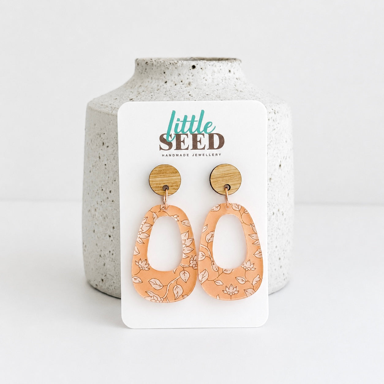 Peach Floral Acrylic Small Arch Earrings