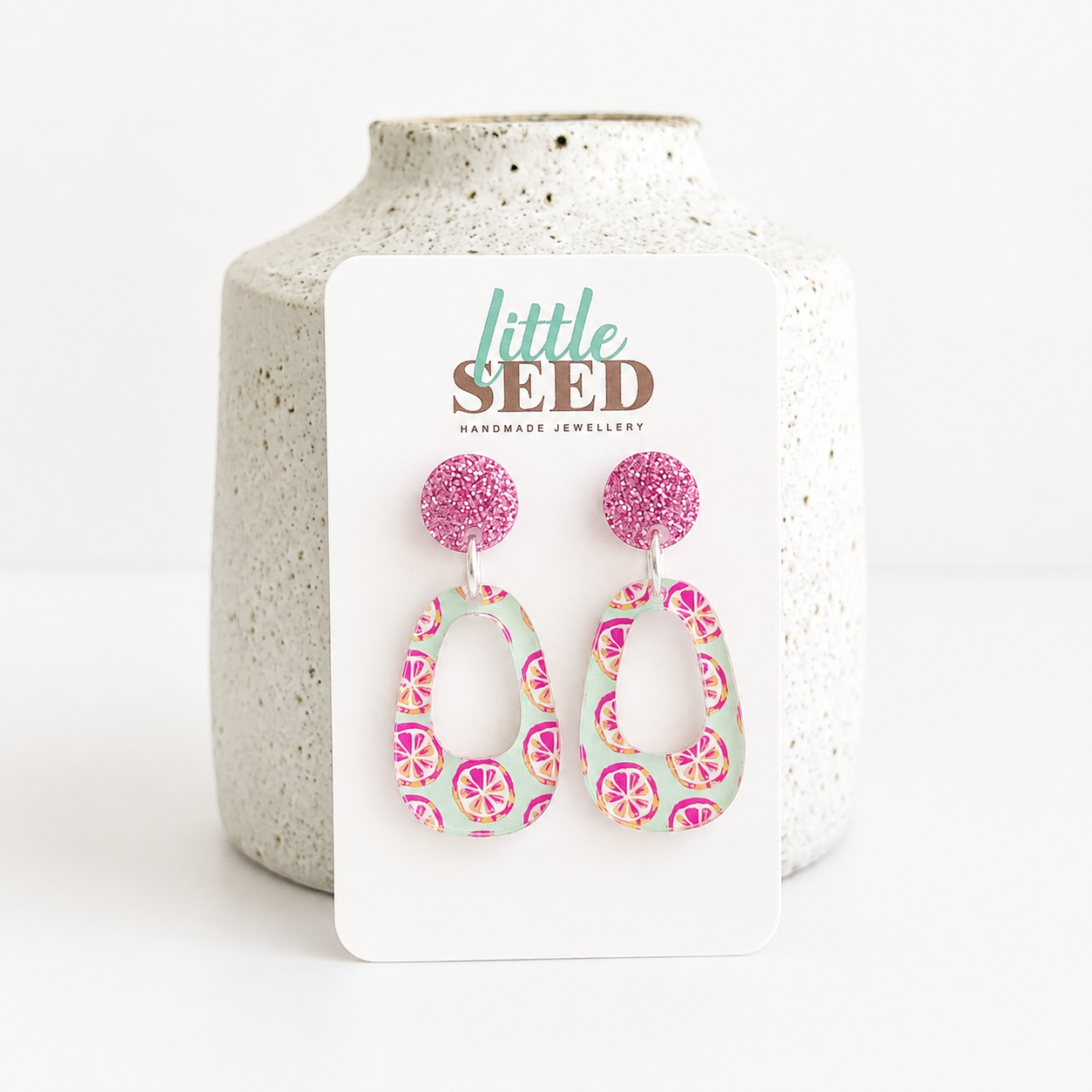 Pink Grapefruit Acrylic Small Arch Earrings