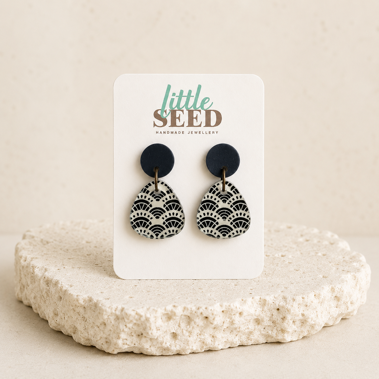 Navy Art Deco Acrylic Pebble Earrings