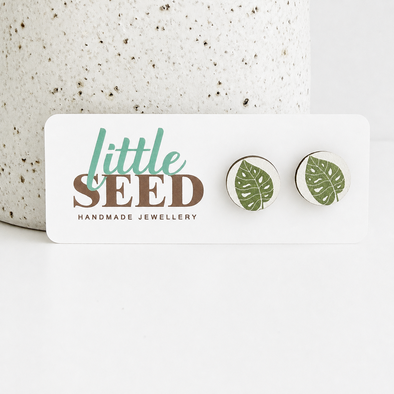 Wooden Stud Earrings - Leaf