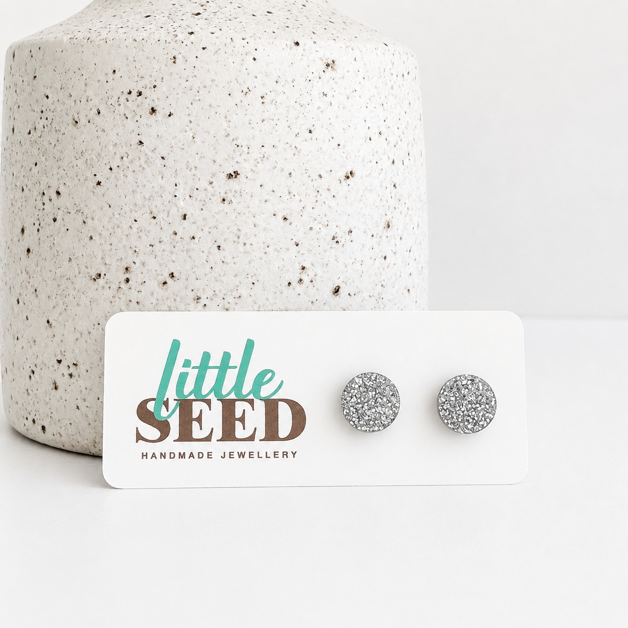 Fine Glitter Acrylic Stud Earrings - Silver