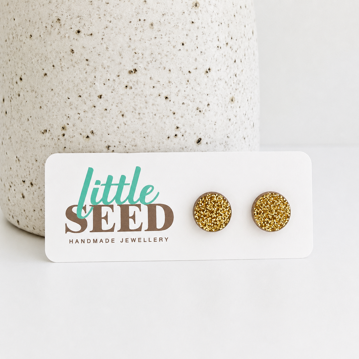 Fine Glitter Acrylic Stud Earrings - Gold
