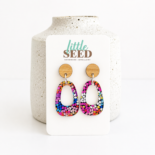 Multi Dot Acrylic Small Arch Earrings
