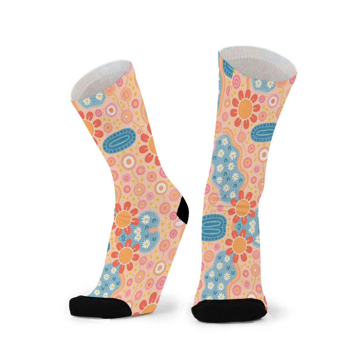 Golden Hour Aboriginal art bamboo socks by Caitlin Trindall