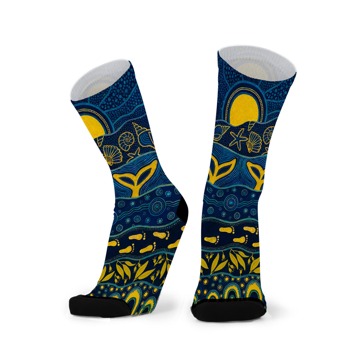 Middle Lagoon larger-wider Aboriginal art bamboo socks by Caitlin Trindall