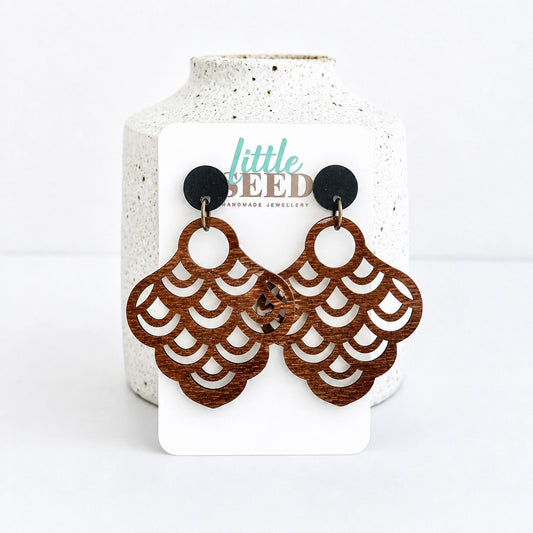 Wooden Fan Statement Earrings
