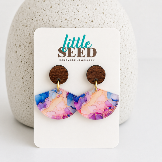 Pink Ink Acrylic Fan Earrings