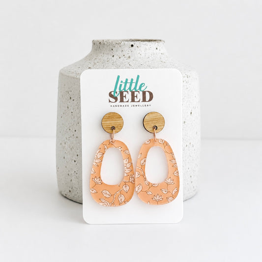 Peach Floral Acrylic Small Arch Earrings