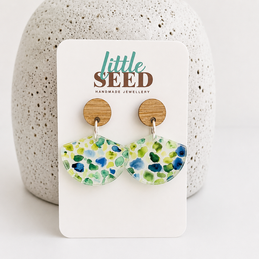 Waterlily Green Acrylic Fan Earrings