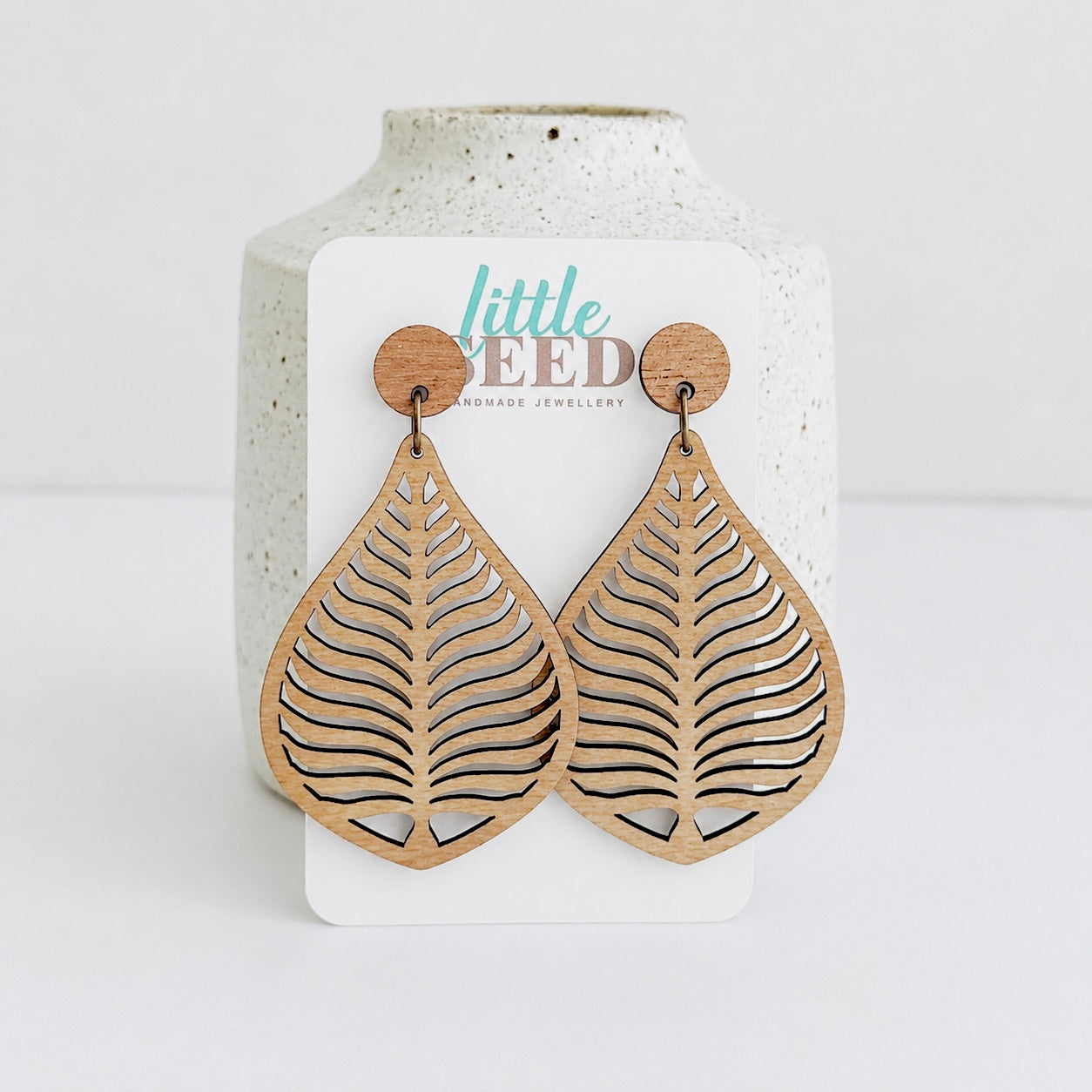 Wooden Leaf Statement Earrings