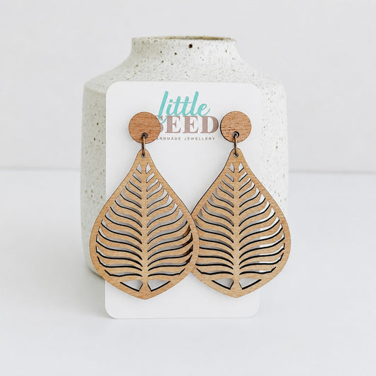 Wooden Leaf Statement Earrings