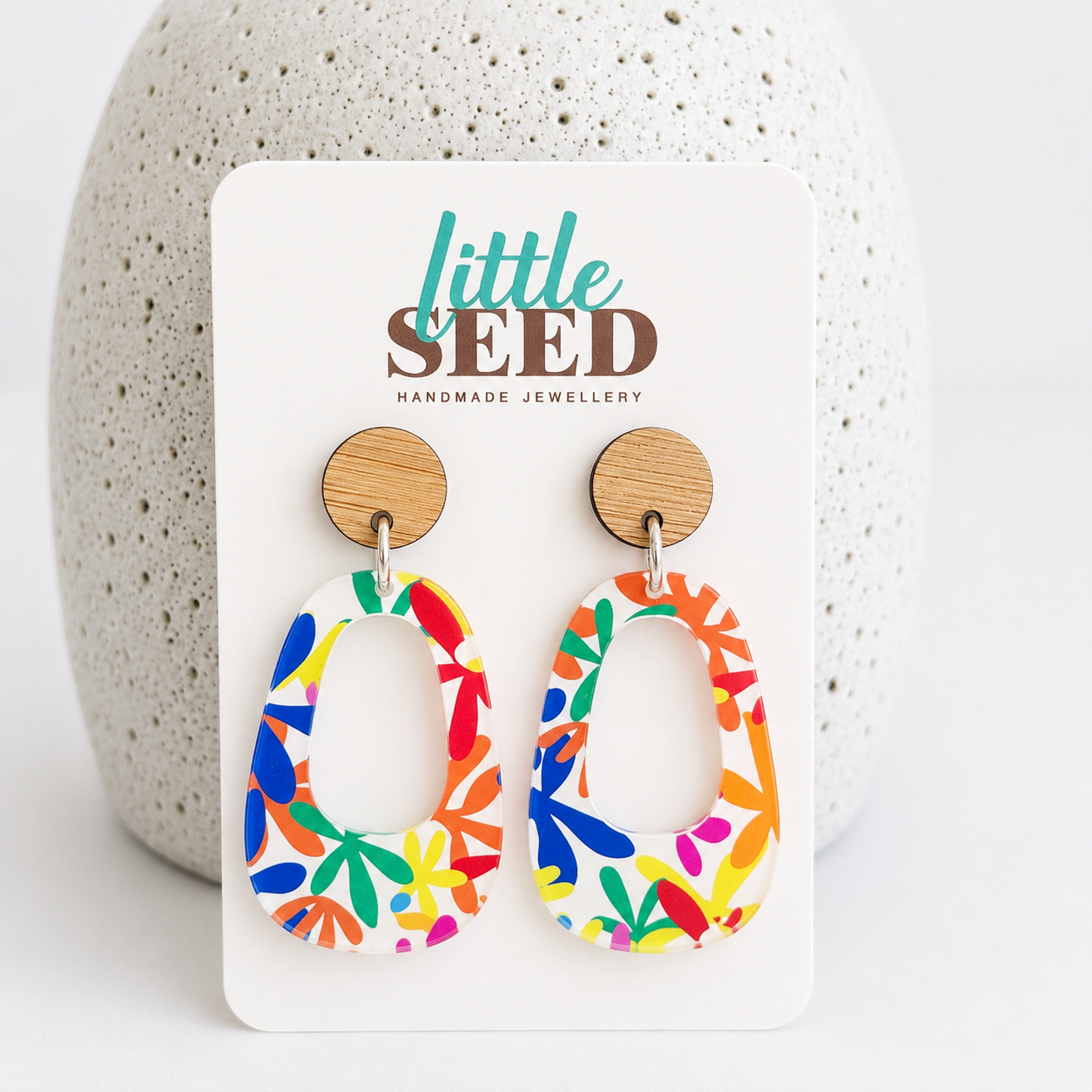 Bright Floral Acrylic Large Arch Earrings