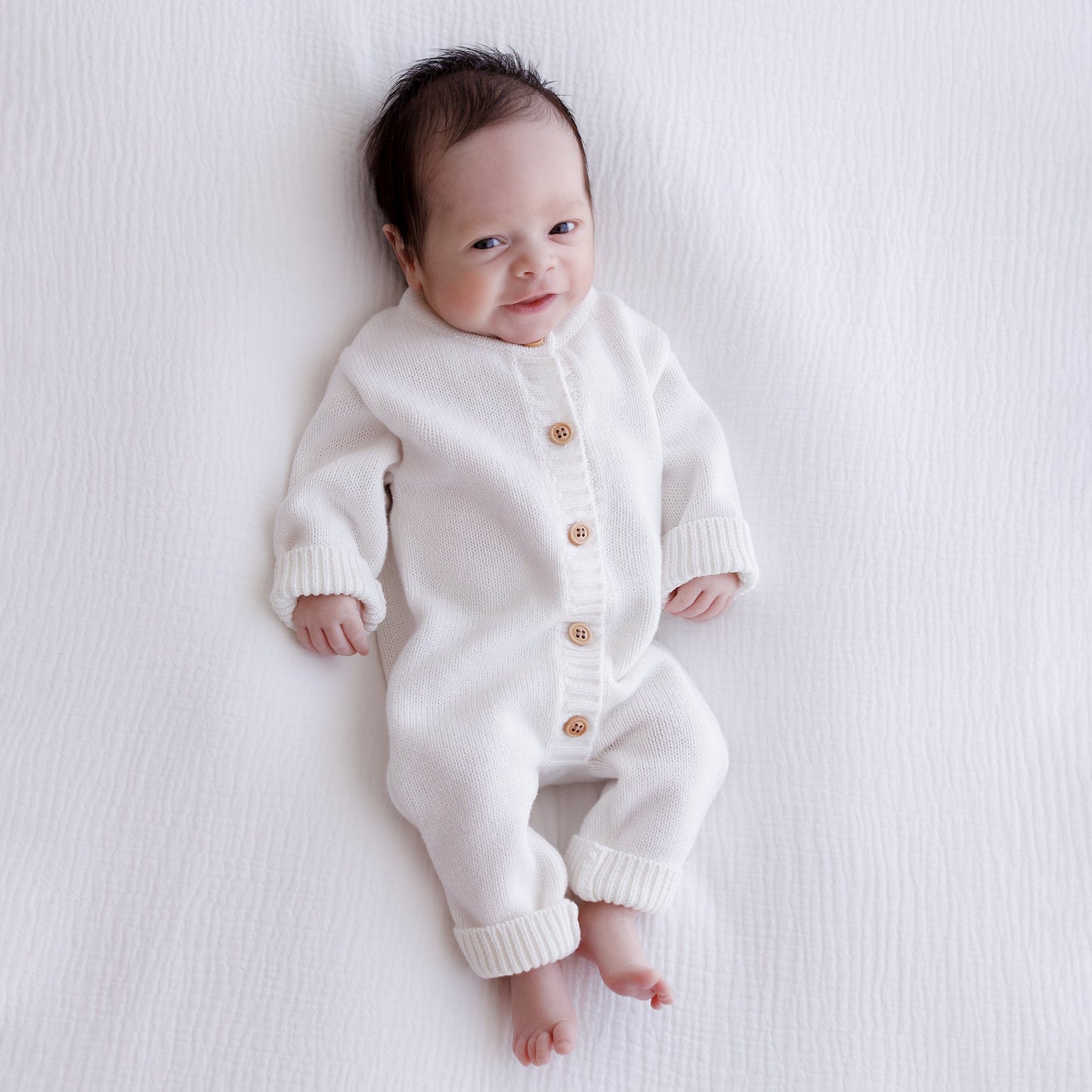 Ollie and Echo | White Knitted Baby Romper