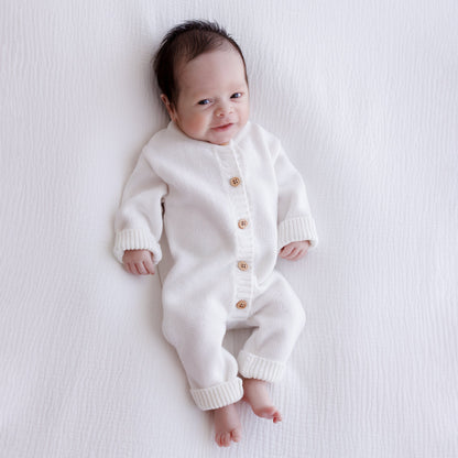 Ollie and Echo | White Knitted Baby Romper