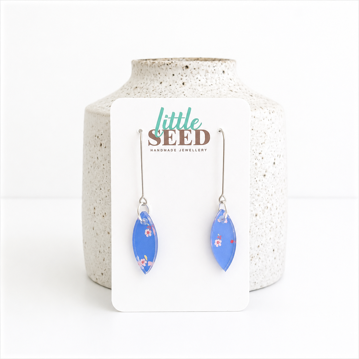 Blue Tiny Flower Acrylic Leaf Hook Earrings