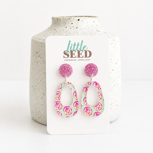 Pink Grapefruit Acrylic Small Arch Earrings