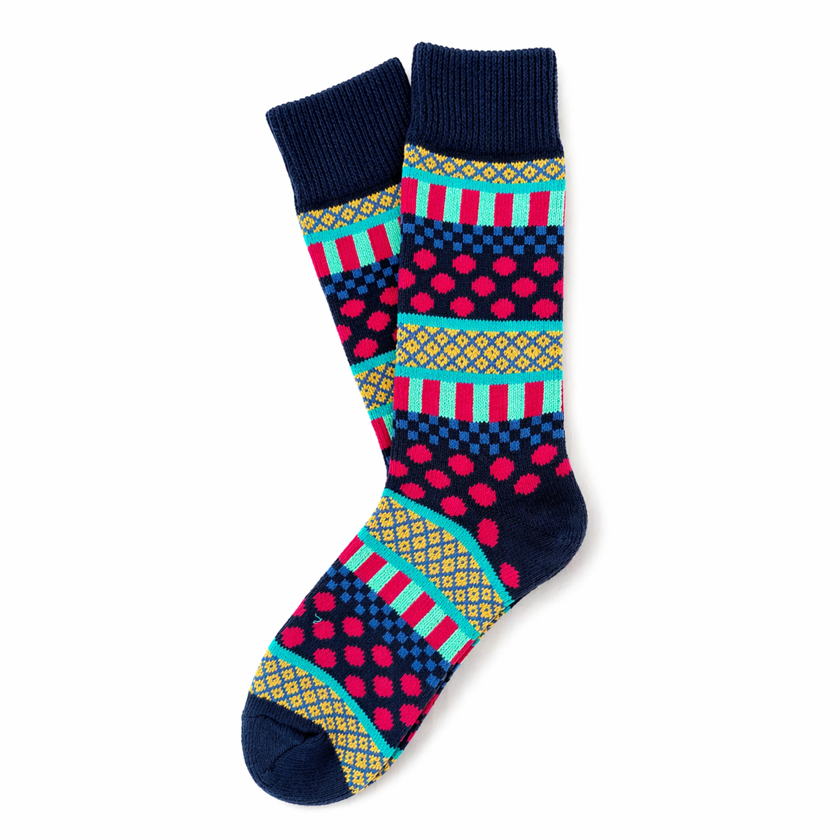 Scandinavian Style patterned socks on a white background