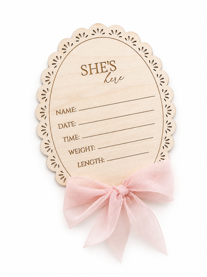 Personalised Wooden Birth Announcement Plaque with Ribbon