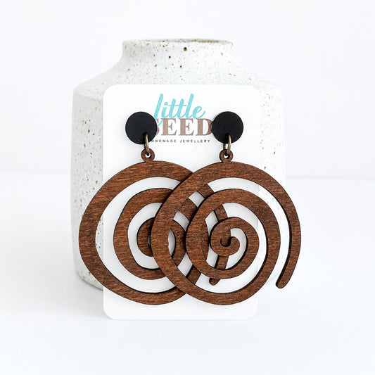 Wooden Spiral Statement Earrings