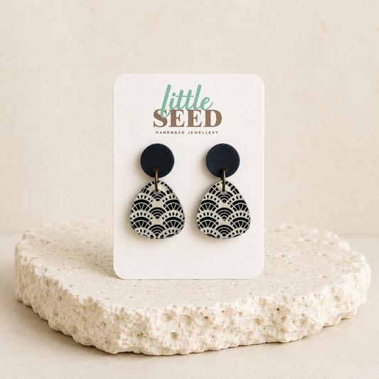 Navy Art Deco Acrylic Pebble Earrings