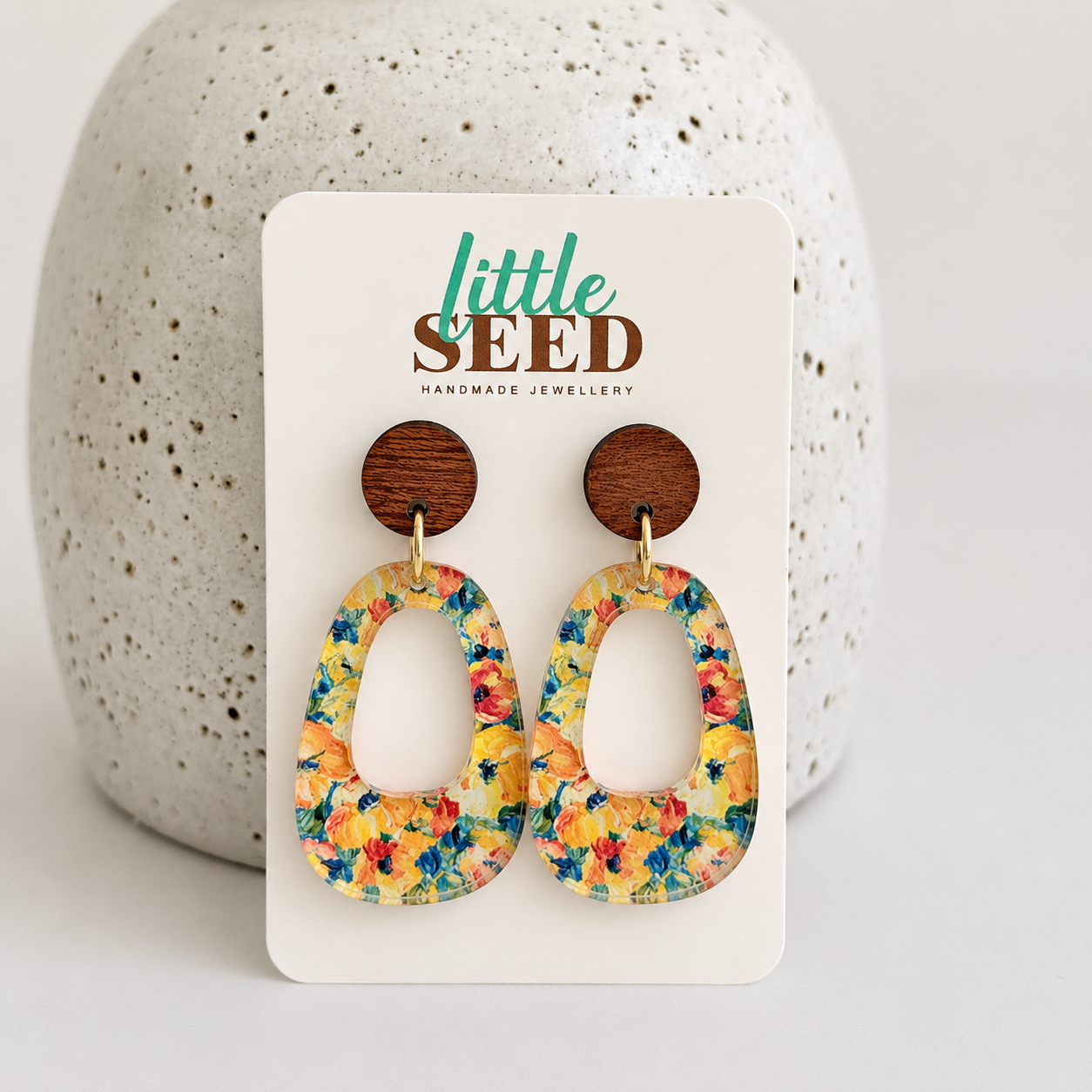 Floral Orange Acrylic Large Arch Earrings