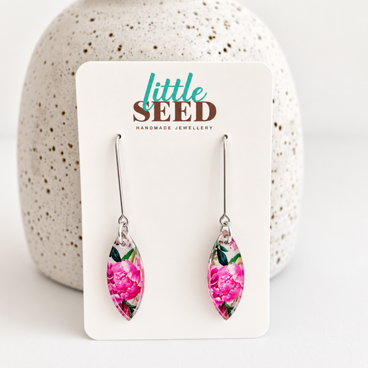 Pink Floral Acrylic Leaf Hook Earrings
