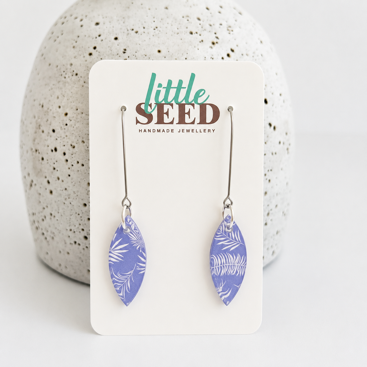 Blue Fern Acrylic Leaf Hook Earrings - Little Seedlings Gift Store