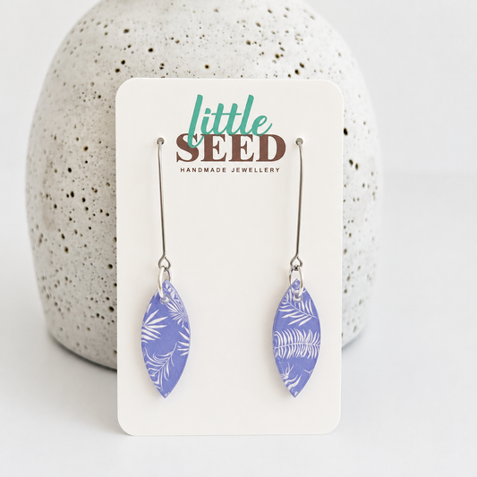 Blue Fern Acrylic Leaf Hook Earrings - Little Seedlings Gift Store
