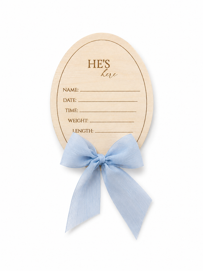Personalised Wooden Birth Announcement Plaque with Ribbon