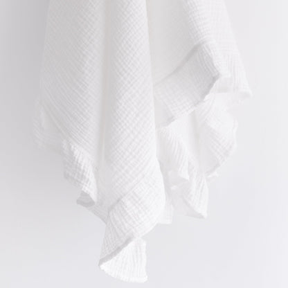 Ollie and Echo | Cotton Muslin Frill Swaddle White