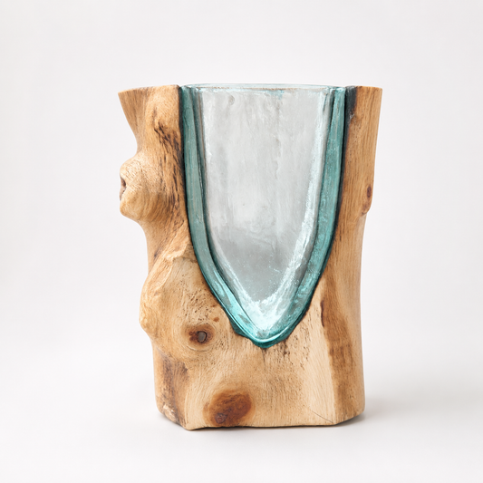 Curved Glass Vase with Timber Base