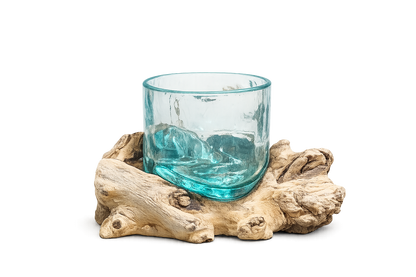 Glass Square Vase on Timber Base