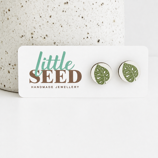 Wooden Stud Earrings - Leaf