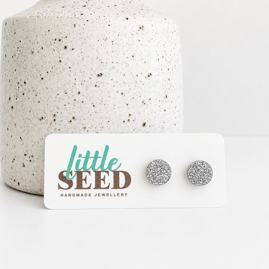 Fine Glitter Acrylic Stud Earrings - Silver
