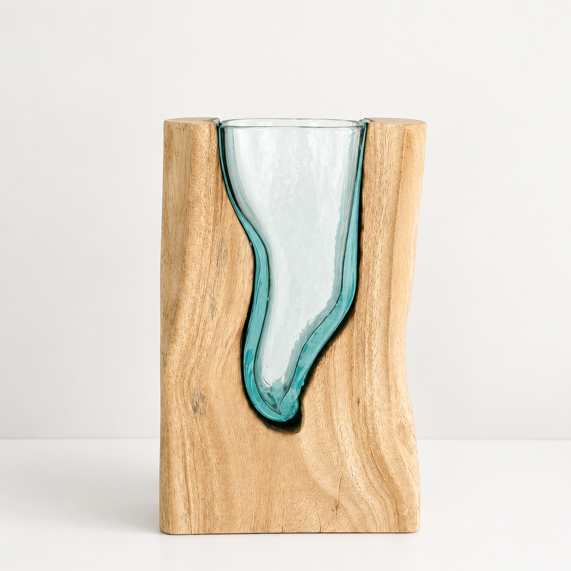 Curved Glass Vase with Timber Base