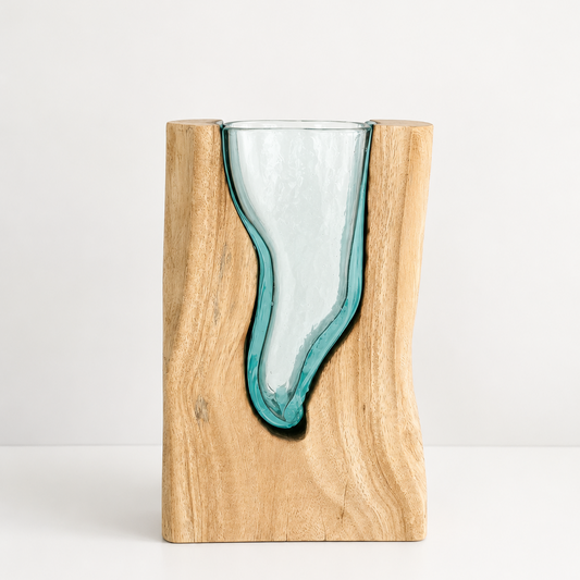 Curved Glass Vase with Timber Base