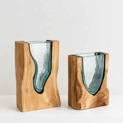 Curved Glass Vase with Timber Base
