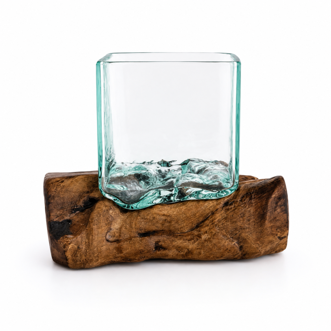 Glass Square Vase on Timber Base