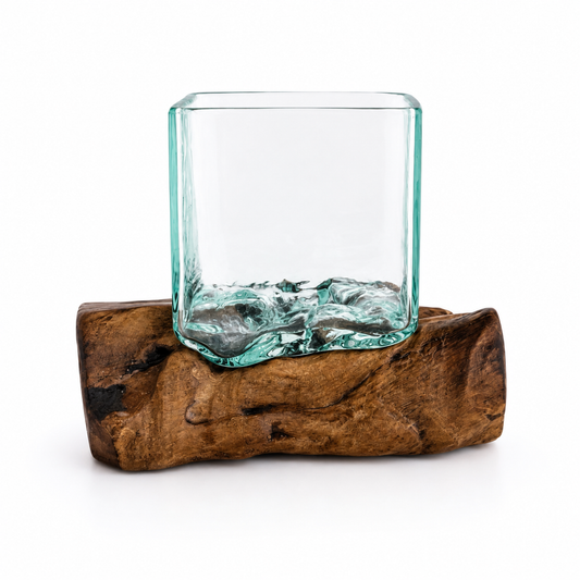 Glass Square Vase on Timber Base
