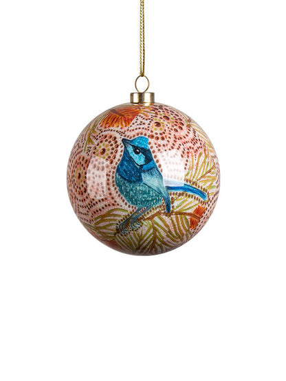 Dreamtime Symphony blue wren Christmas bauble by Domica Hill (view 6)