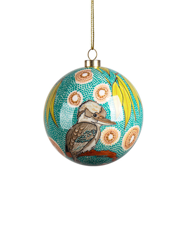 Dreamtime Symphony kookaburra Christmas bauble by Domica Hill (view 7)