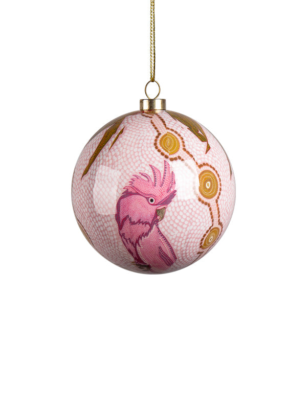 Dreamtime Symphony galah Christmas bauble by Domica Hill (view 8)