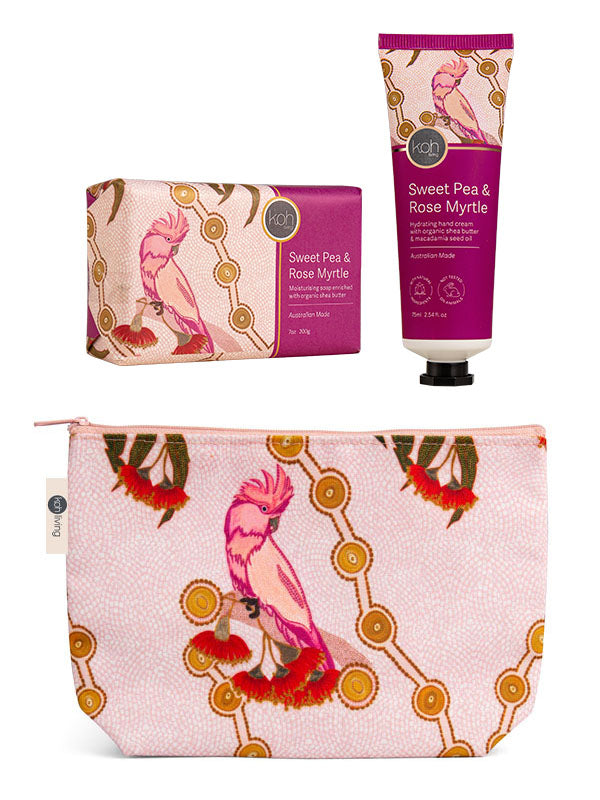 Sweet Pea & Rose Myrtle gift set with Spirit Being artwork by Domica Hill, Koh Living