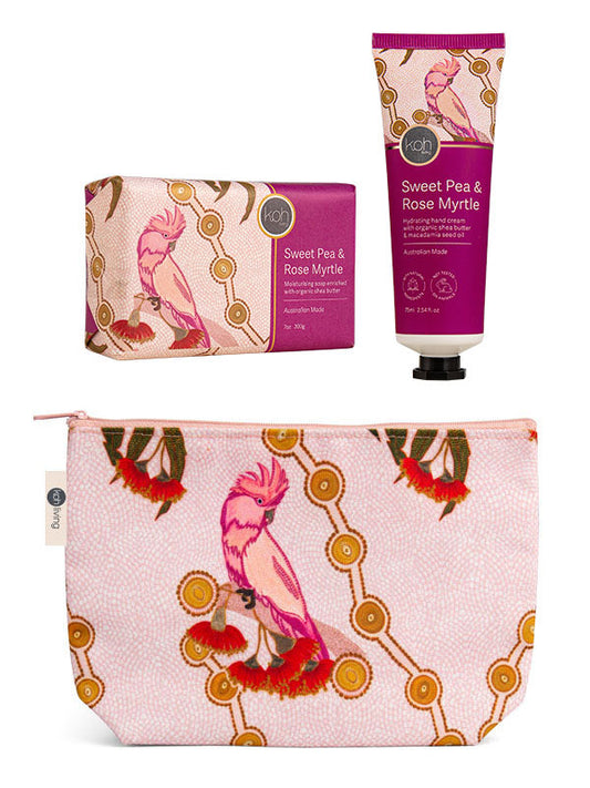 Sweet Pea & Rose Myrtle gift set with Spirit Being artwork by Domica Hill, Koh Living