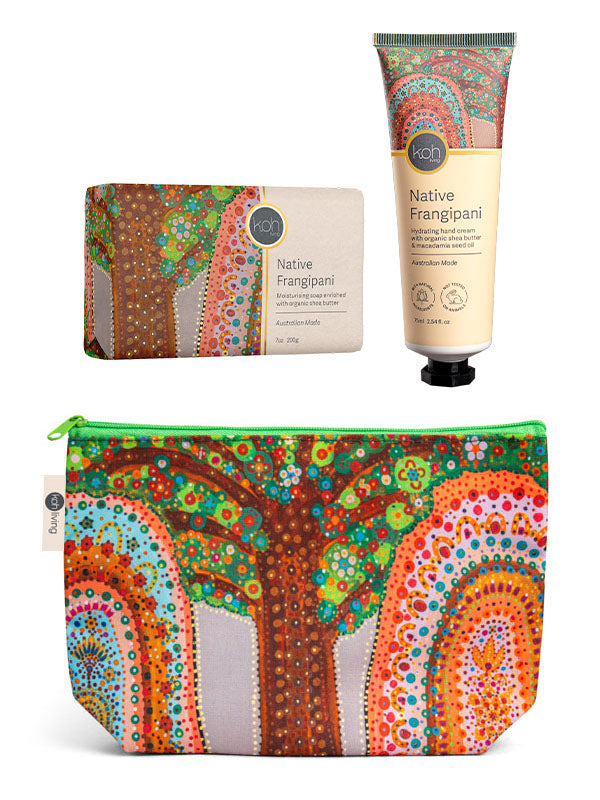 Native Frangipani gift set with Tree of Life artwork by Jacinta-Rai Ridgeway-Maahs, Koh Living