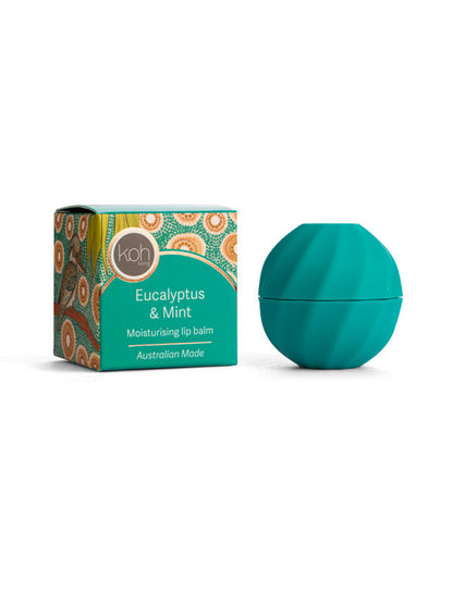Eucalyptus & Mint lip balm with Kookaburra Dreaming artwork by Domica Hill, Koh Living